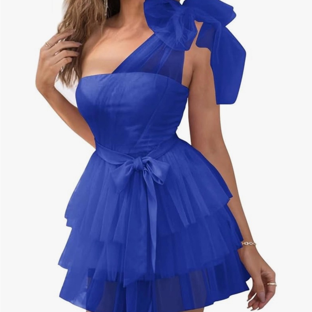 Dark Blue Tie shoulder Dress